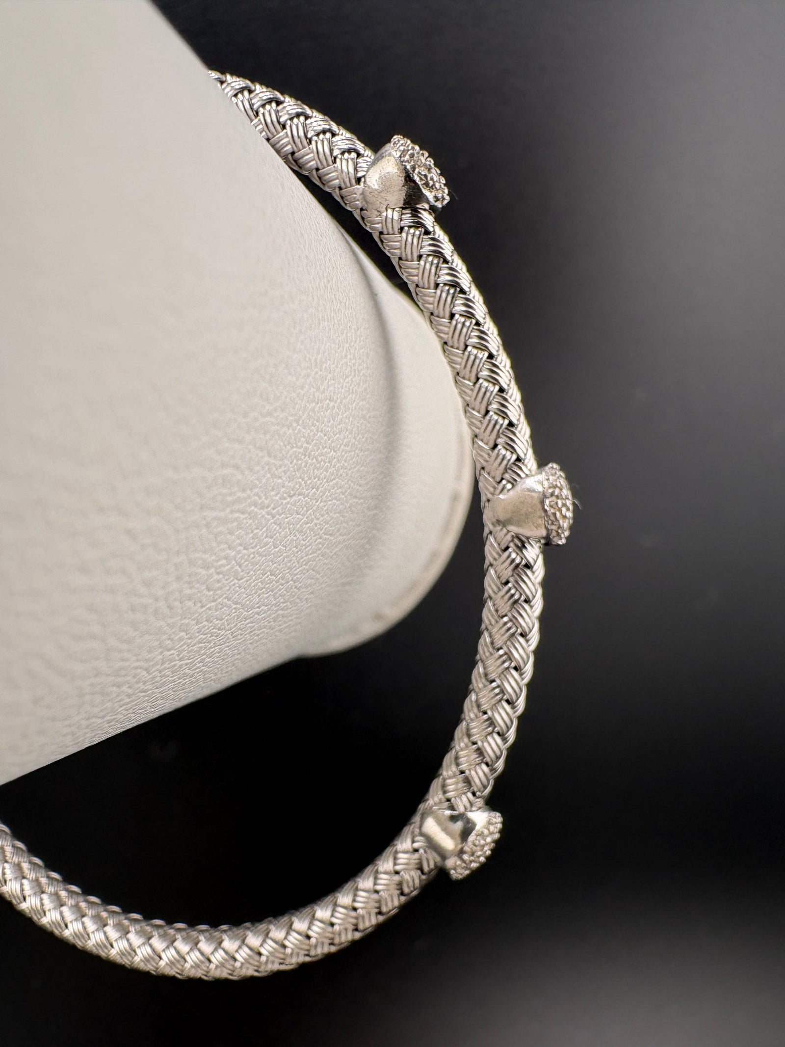 .925 Sterling Silver Mesh Bangle Cuff with Moissanite – 3.6mm / 2.5" alternate product view