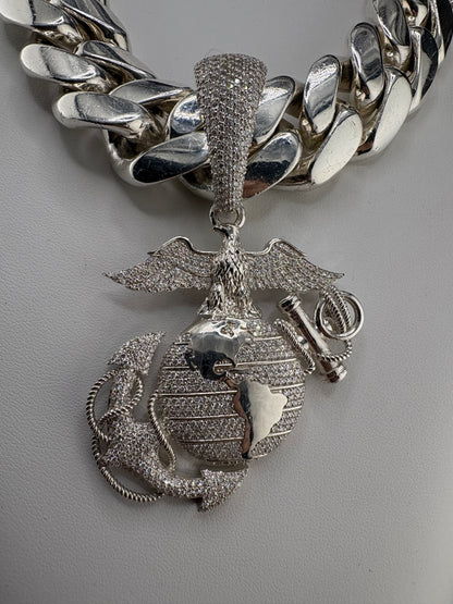 .925 Sterling Silver Custom Military / Service (any branch) Pendant with Lab-Grown Diamonds