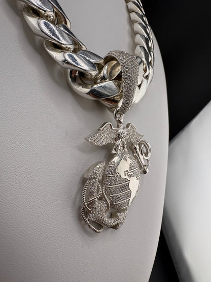 .925 Sterling Silver Custom Military / Service (any branch) Pendant with Lab-Grown Diamonds