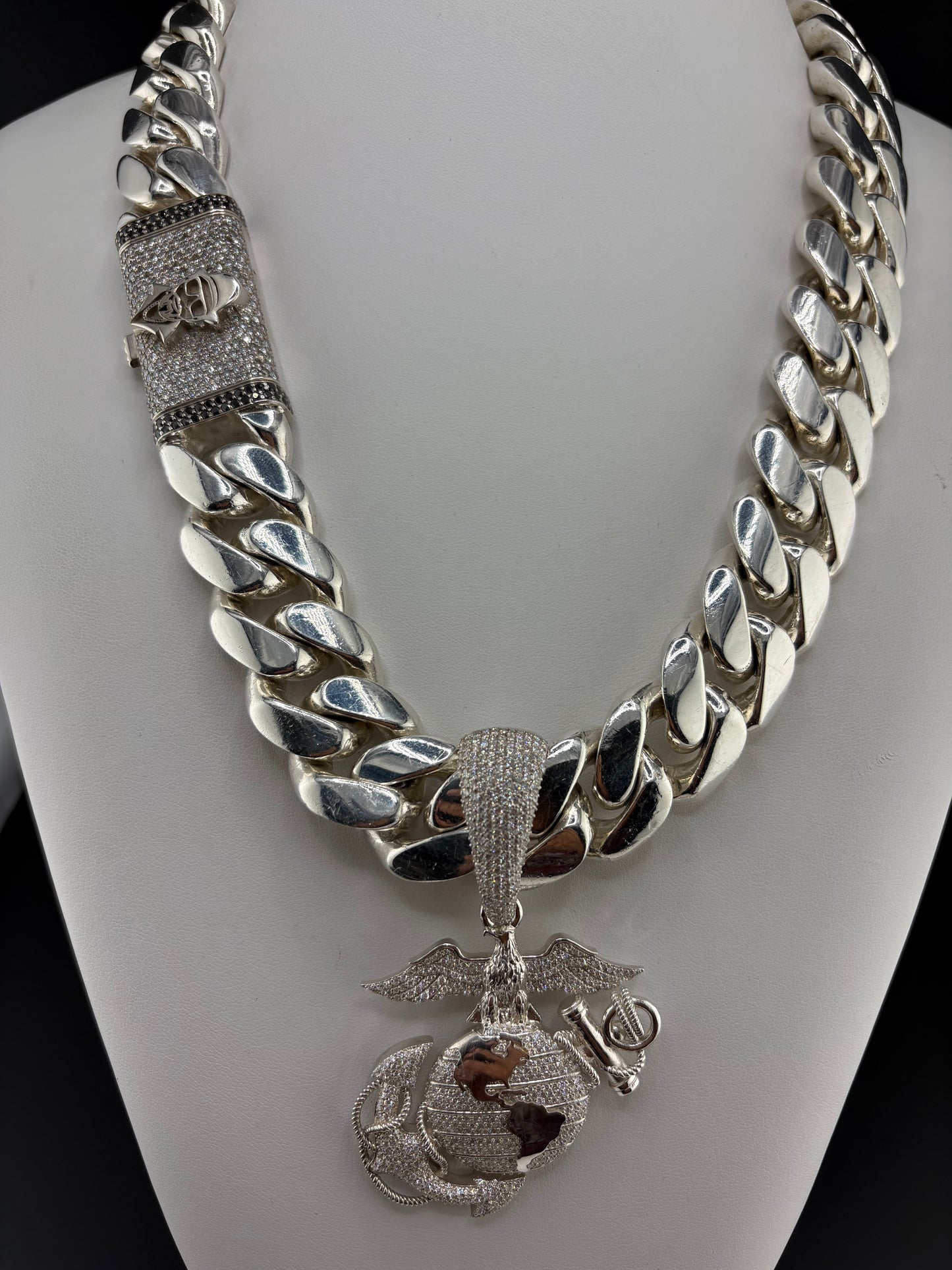 .925 Sterling Silver Custom Military / Service (any branch) Pendant with Lab-Grown Diamonds