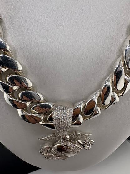 .925 Sterling Silver Custom Military / Service (any branch) Pendant with Lab-Grown Diamonds