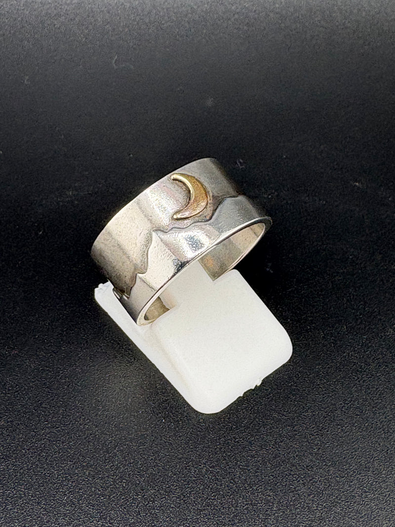 .925 Sterling Silver Moon & Mountain Ring – 5.73g – Size 8