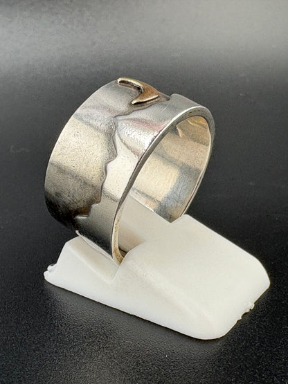 .925 Sterling Silver Moon & Mountain Ring – 5.73g – Size 8