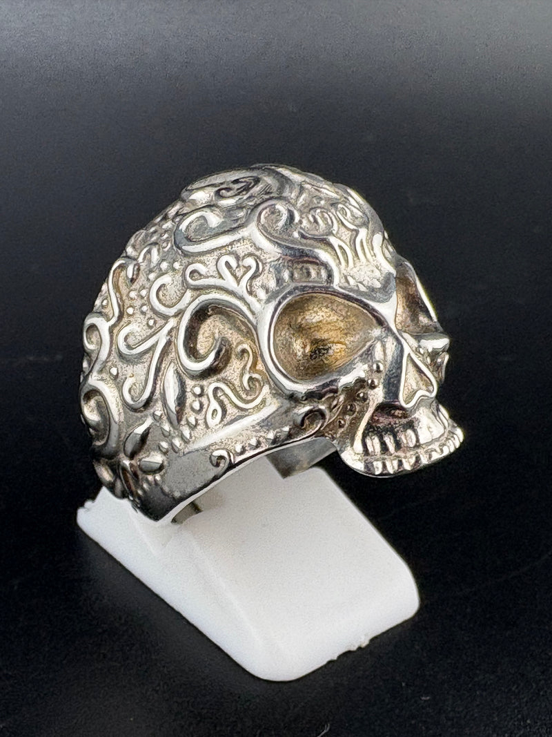.925 Sterling Silver Día de los Muertos Ring – 12.7g – Size 9 Adjustable