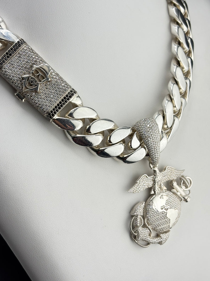 .925 Sterling Silver Custom Military / Service (any branch) Pendant with Lab-Grown Diamonds