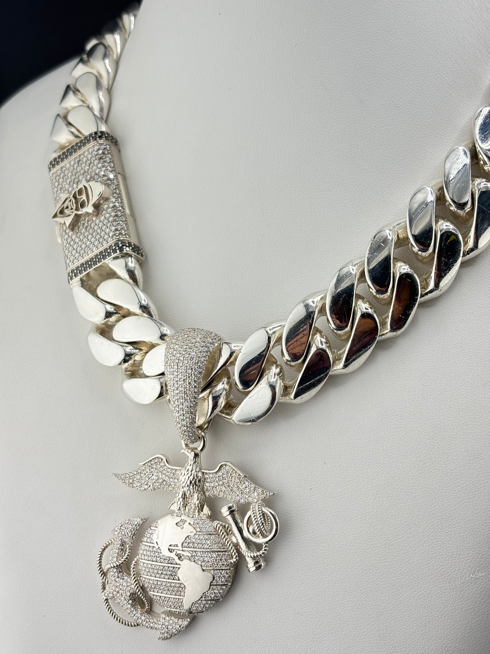 .925 Sterling Silver Custom Military / Service (any branch) Pendant with Lab-Grown Diamonds detail view
