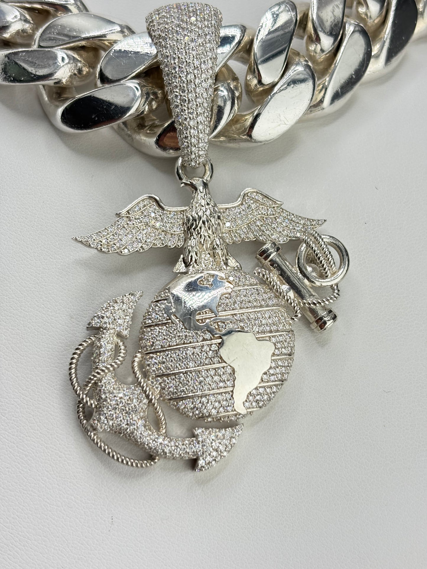 .925 Sterling Silver Custom Military / Service (any branch) Pendant with Lab-Grown Diamonds