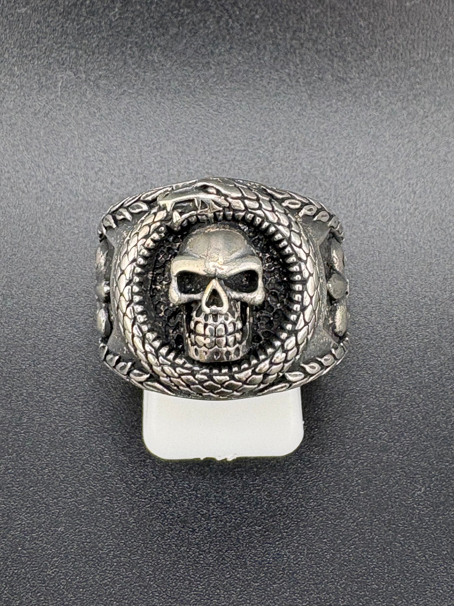 .925 Sterling Silver Skull & Snake Ring – 10.5g – Size 10