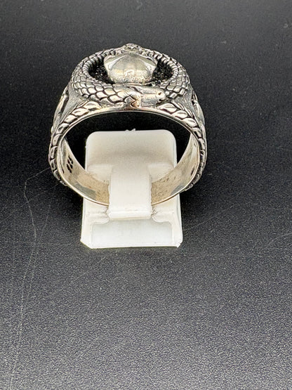 .925 Sterling Silver Skull & Snake Ring – 10.5g – Size 10