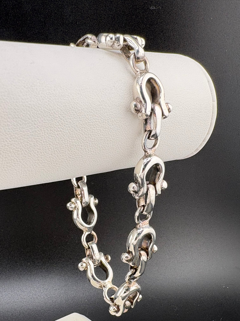 .925 Sterling Silver Horse Bit Link Bracelet – 14.7mm / 9"