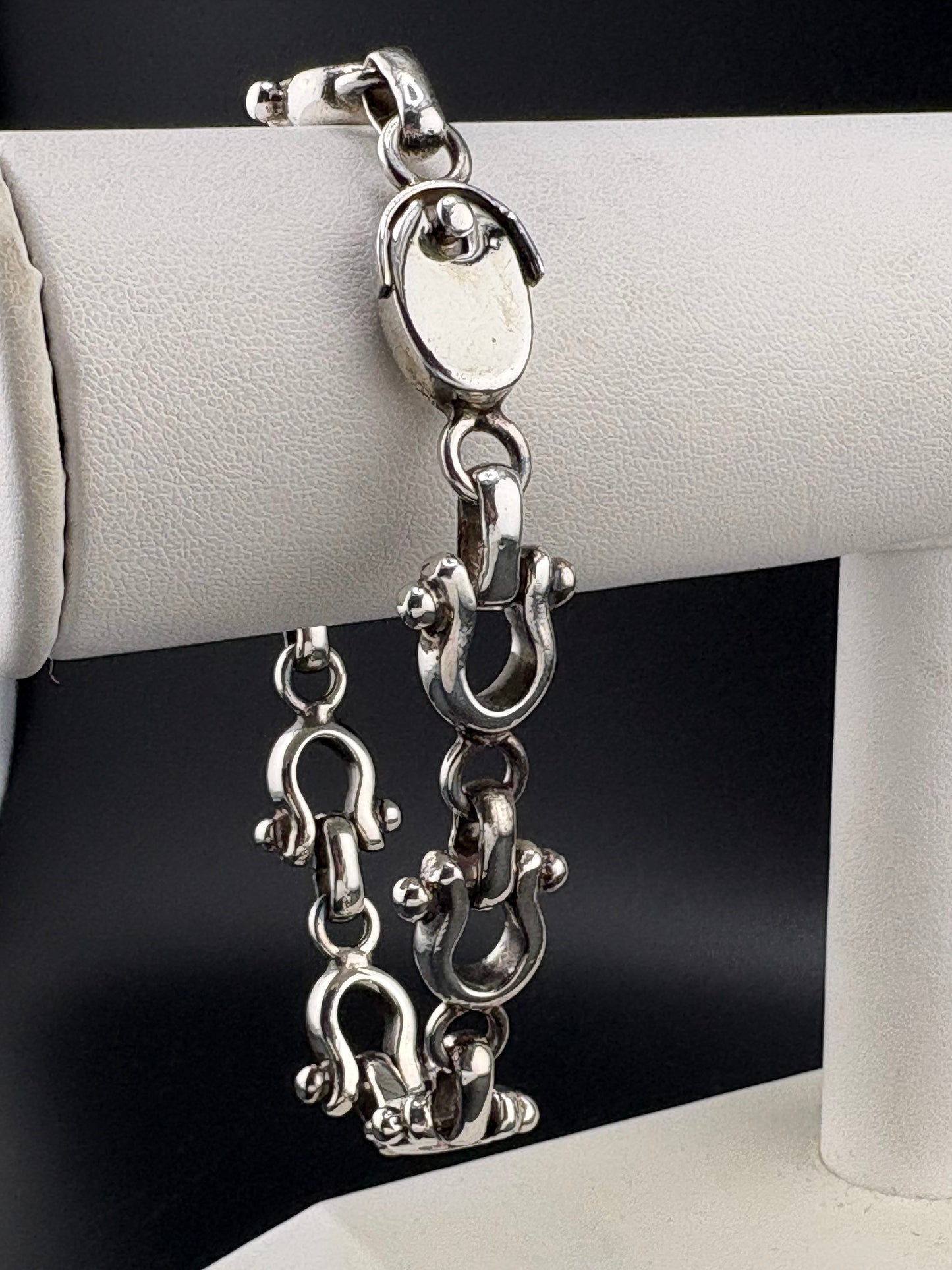 .925 Sterling Silver Horse Bit Link Bracelet – 14.7mm / 9"