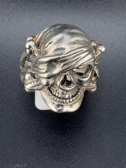 .925 Sterling Silver Pirate “One-Eyed Willie” Skull Ring – 15.5g – Size 13.5