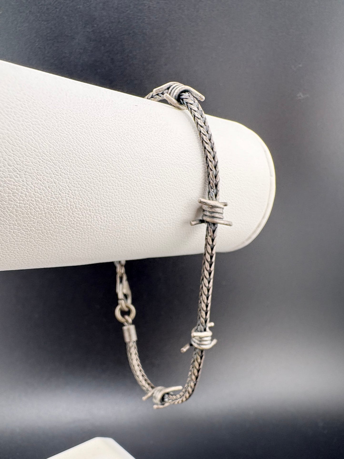 .925 Sterling Silver Braided Barbed Wire Bracelet – 2.66mm / 9"