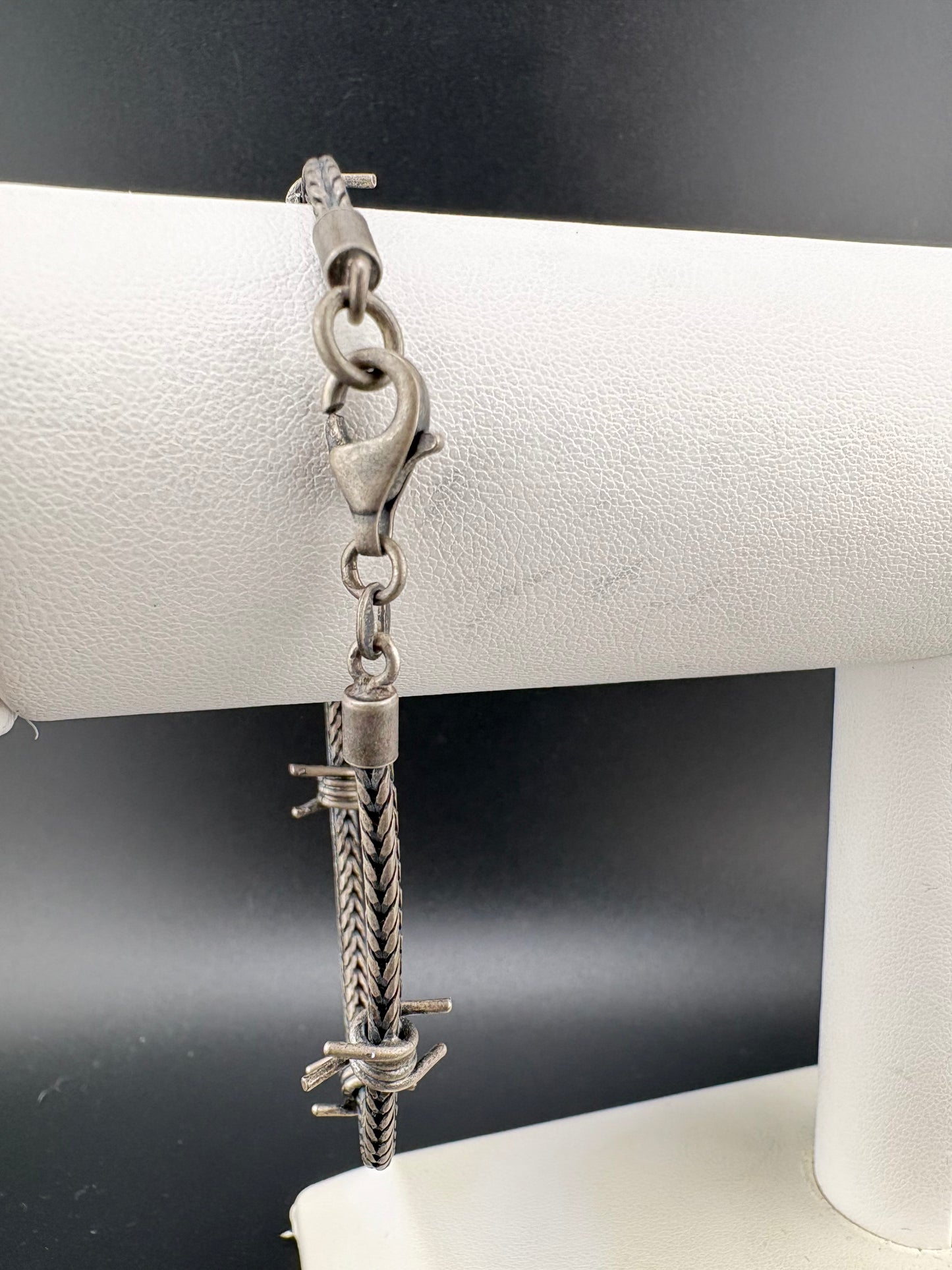 .925 Sterling Silver Braided Barbed Wire Bracelet – 2.66mm / 9"