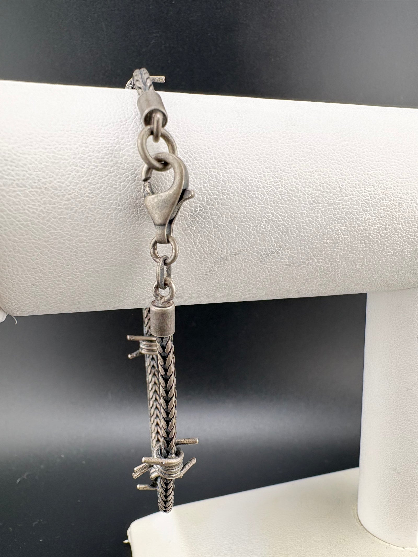 .925 Sterling Silver Braided Barbed Wire Bracelet – 2.66mm / 9" alternate product view