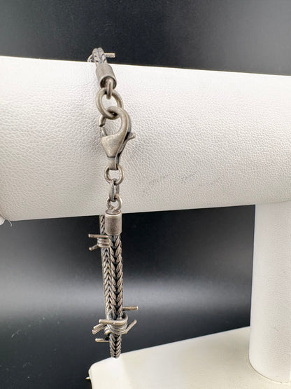 .925 Sterling Silver Braided Barbed Wire Bracelet – 2.66mm / 9"