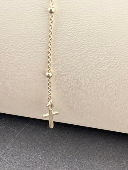 .925 Sterling Silver Satellite Chain Bracelet with Cross – 0.94mm – 7.25" – 1.78g
