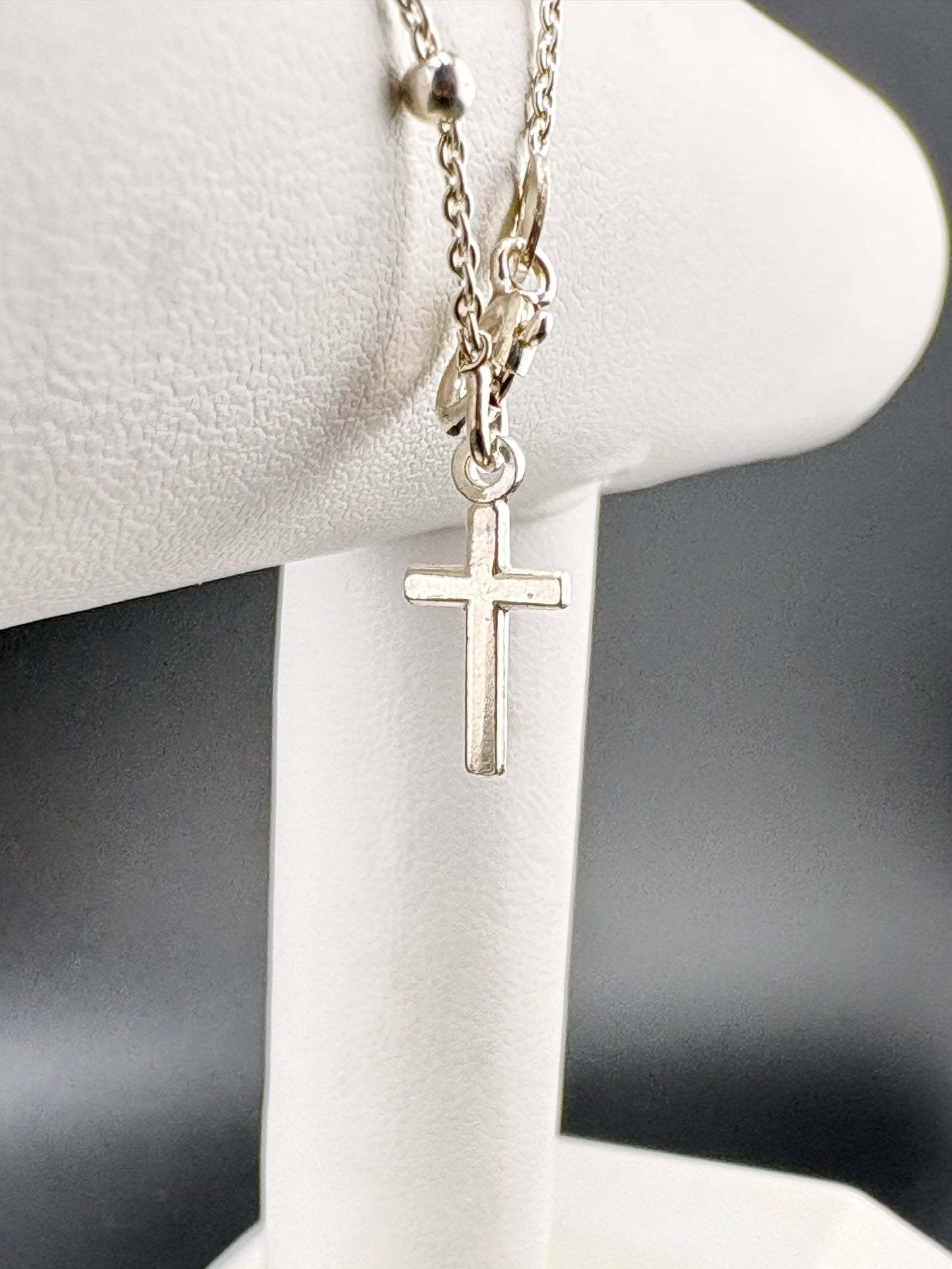 .925 Sterling Silver Satellite Chain Bracelet with Cross – 0.94mm – 7.25" – 1.78g