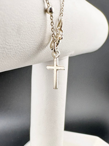 .925 Sterling Silver Satellite Chain Bracelet with Cross – 0.94mm – 7.25" – 1.78g