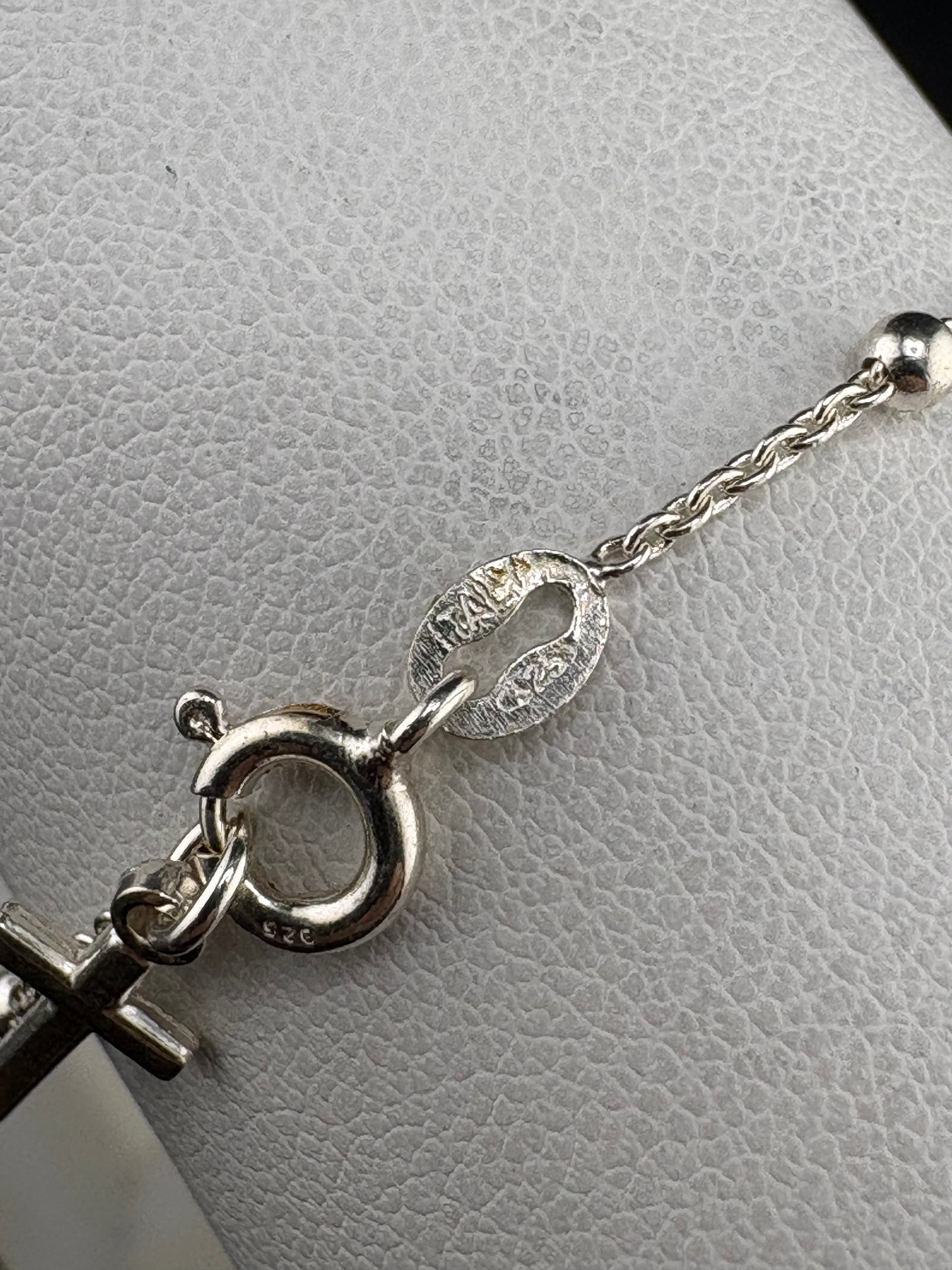 .925 Sterling Silver Satellite Chain Bracelet with Cross – 0.94mm – 7.25" – 1.78g