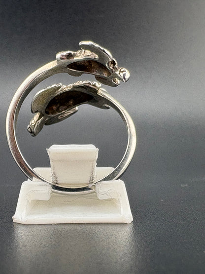 .925 Sterling Silver Two Turtle Ring – 4g – Size 7 Adjustable