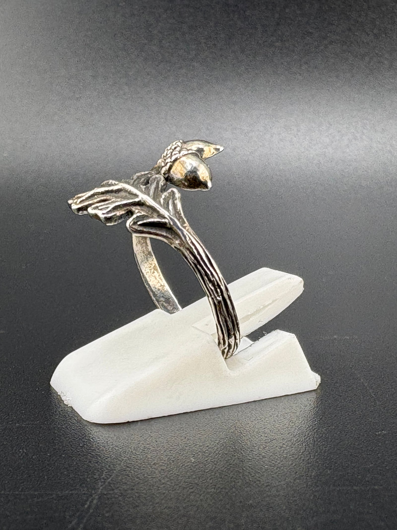 .925 Sterling Silver Acorn & Leaf Ring – 2.43g – Size 8 Adjustable alternate product view