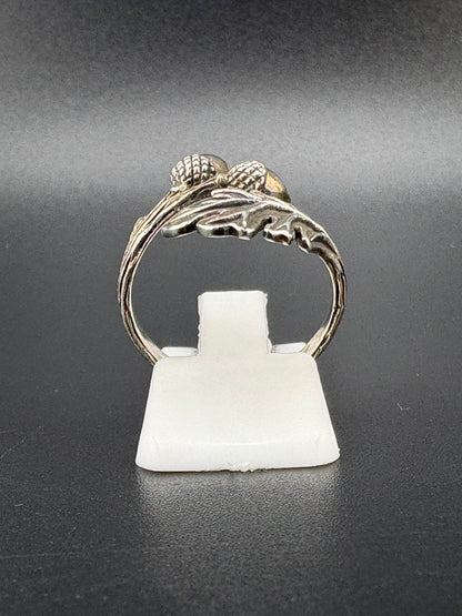 .925 Sterling Silver Acorn & Leaf Ring – 2.43g – Size 8 Adjustable