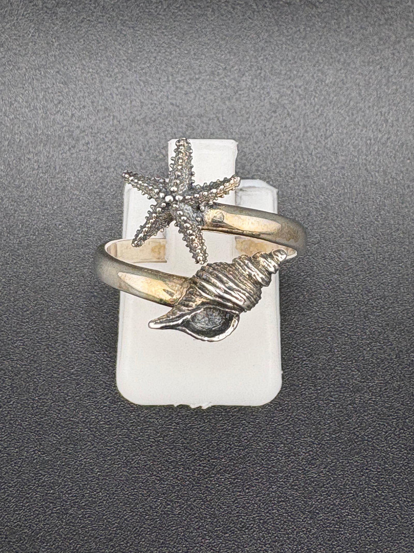 .925 Sterling Silver Starfish & Seashell Ring – 2.43g – Size 7 Adjustable alternate product view