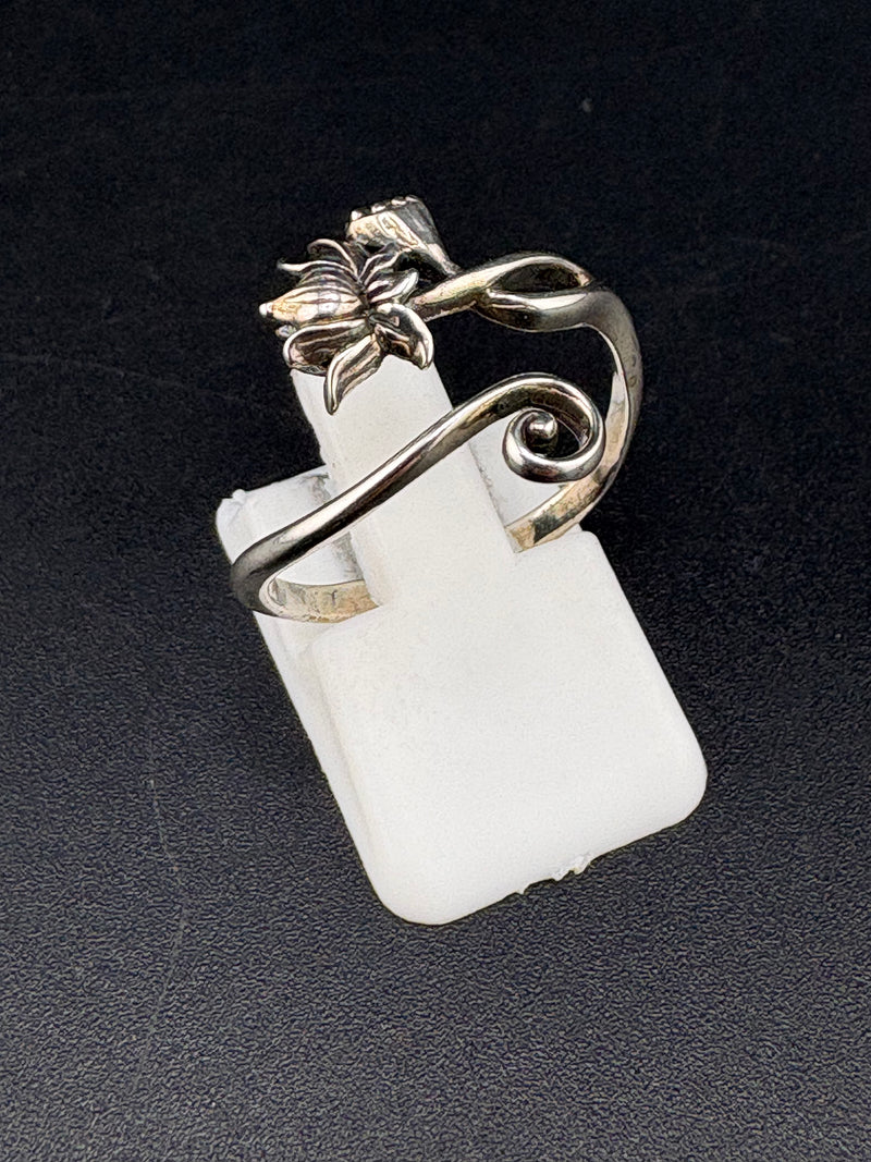 .925 Sterling Silver Lotus Flower Ring – 3.21g – Size 7.5 Adjustable