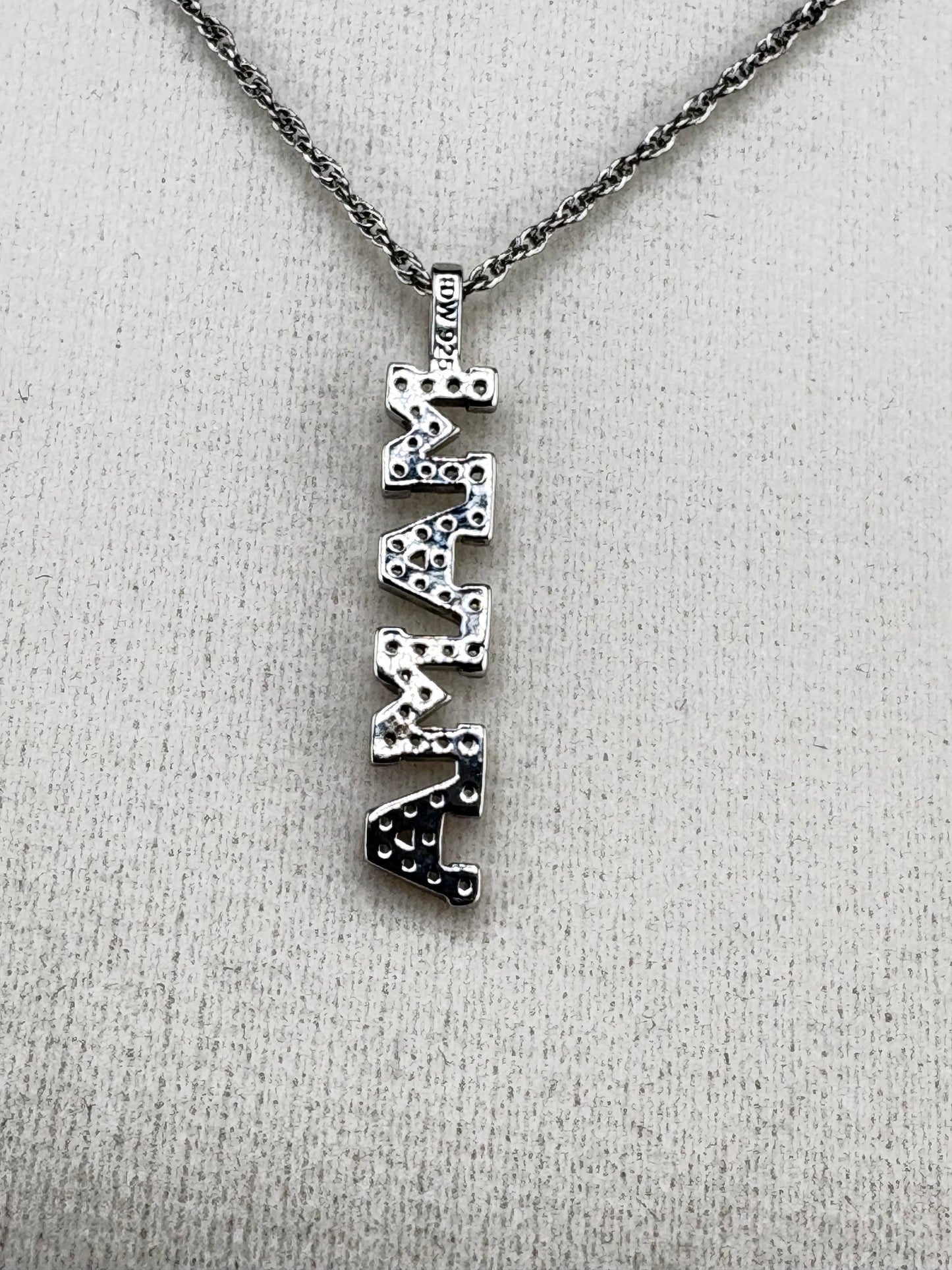 .925 Sterling Silver MAMA Pendant with CZ Stones – 5.2mm / 1"