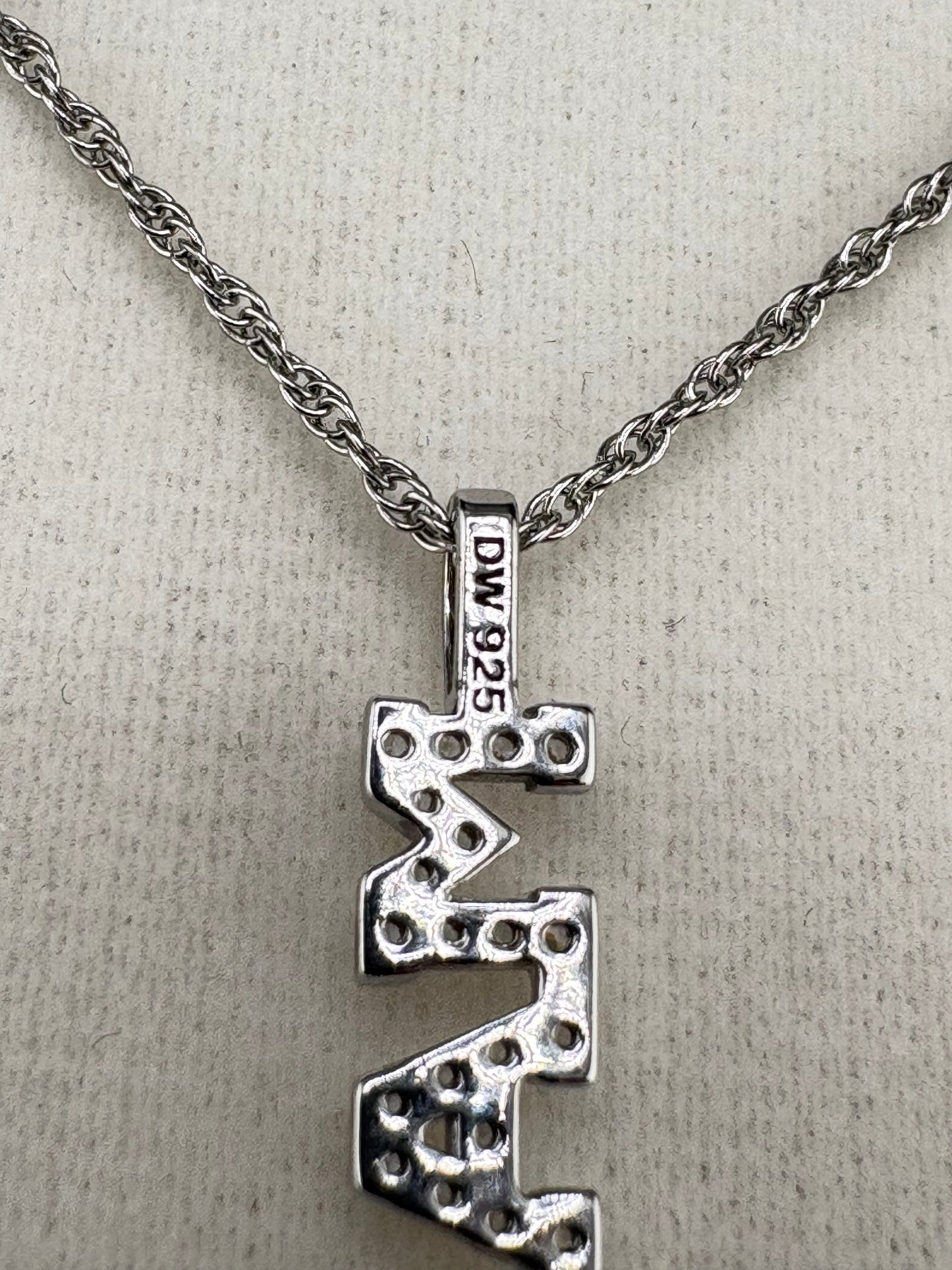 .925 Sterling Silver MAMA Pendant with CZ Stones – 5.2mm / 1"