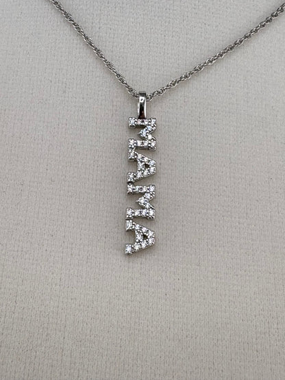 .925 Sterling Silver MAMA Pendant with CZ Stones – 5.2mm / 1"