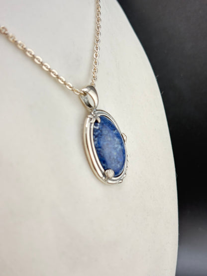 .925 Sterling Silver Shell Frame Pendant with Sodalite Stone – 23.44mm / 1.5"