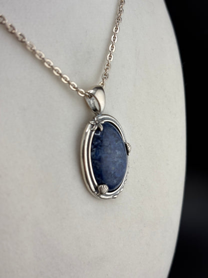 .925 Sterling Silver Shell Frame Pendant with Sodalite Stone – 23.44mm / 1.5"