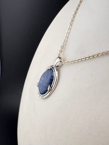 .925 Sterling Silver Shell Frame Pendant with Sodalite Stone – 23.44mm / 1.5"