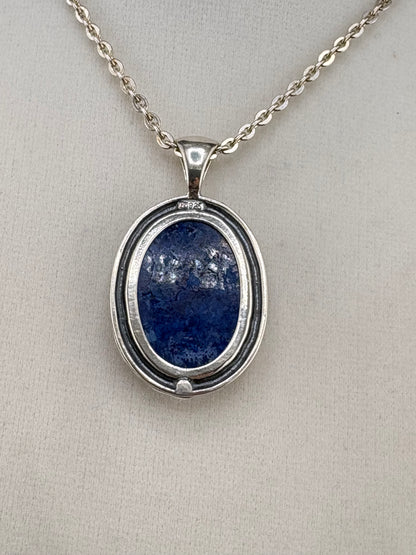 .925 Sterling Silver Shell Frame Pendant with Sodalite Stone – 23.44mm / 1.5"