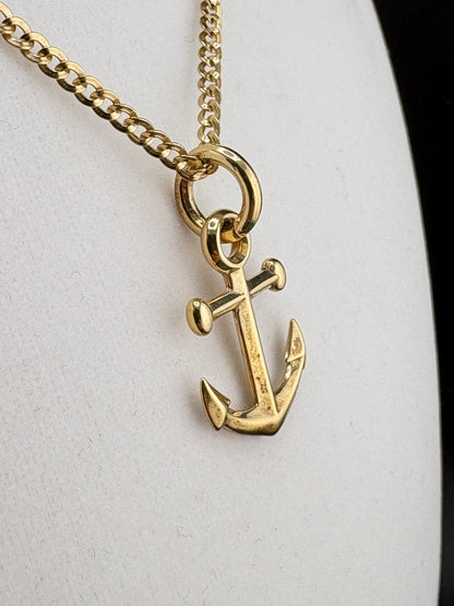 .925 Sterling Silver Anchor Pendant – 14K Gold Plated – 18.8mm / 1.25"