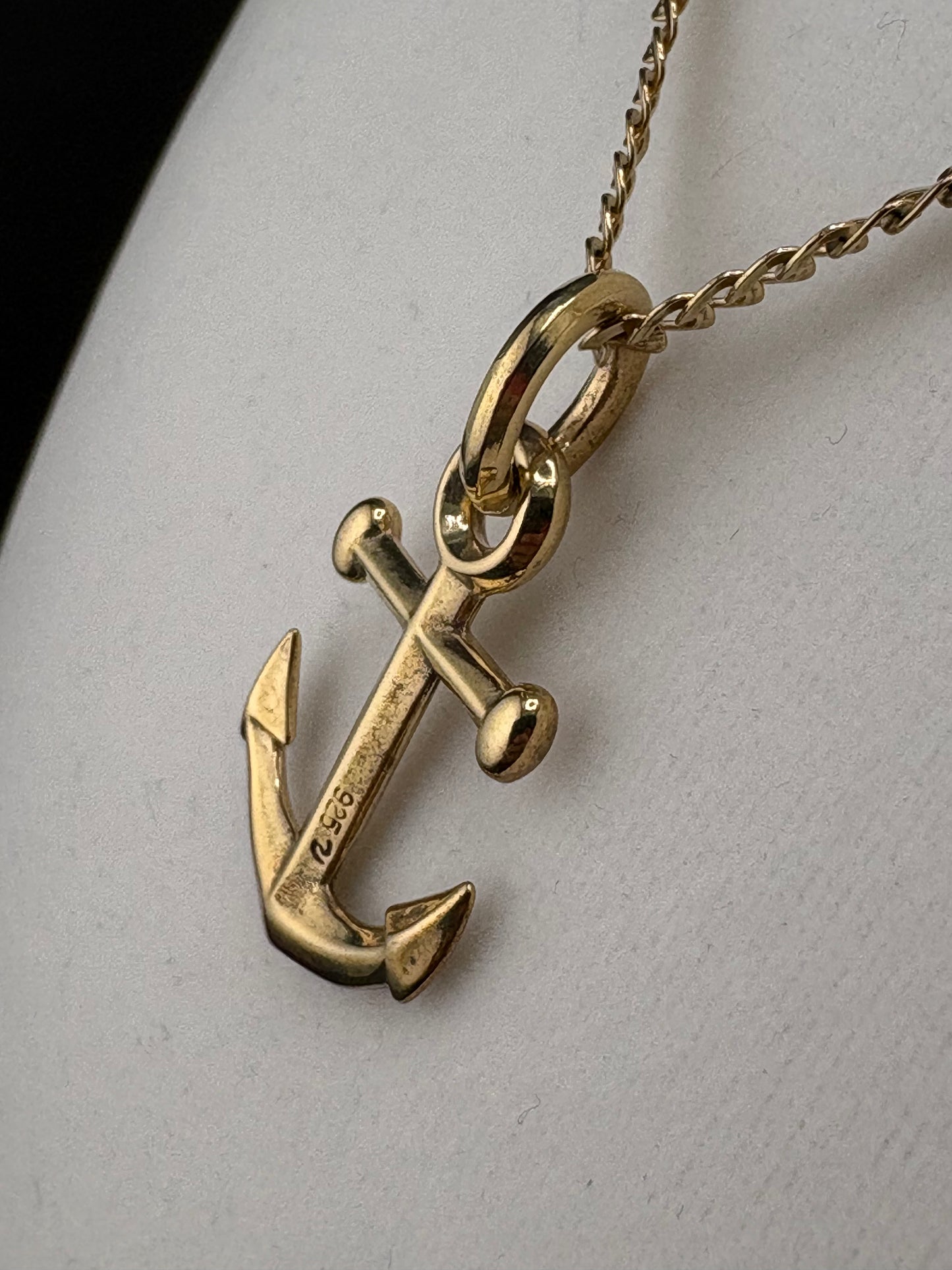 .925 Sterling Silver Anchor Pendant – 14K Gold Plated – 18.8mm / 1.25"