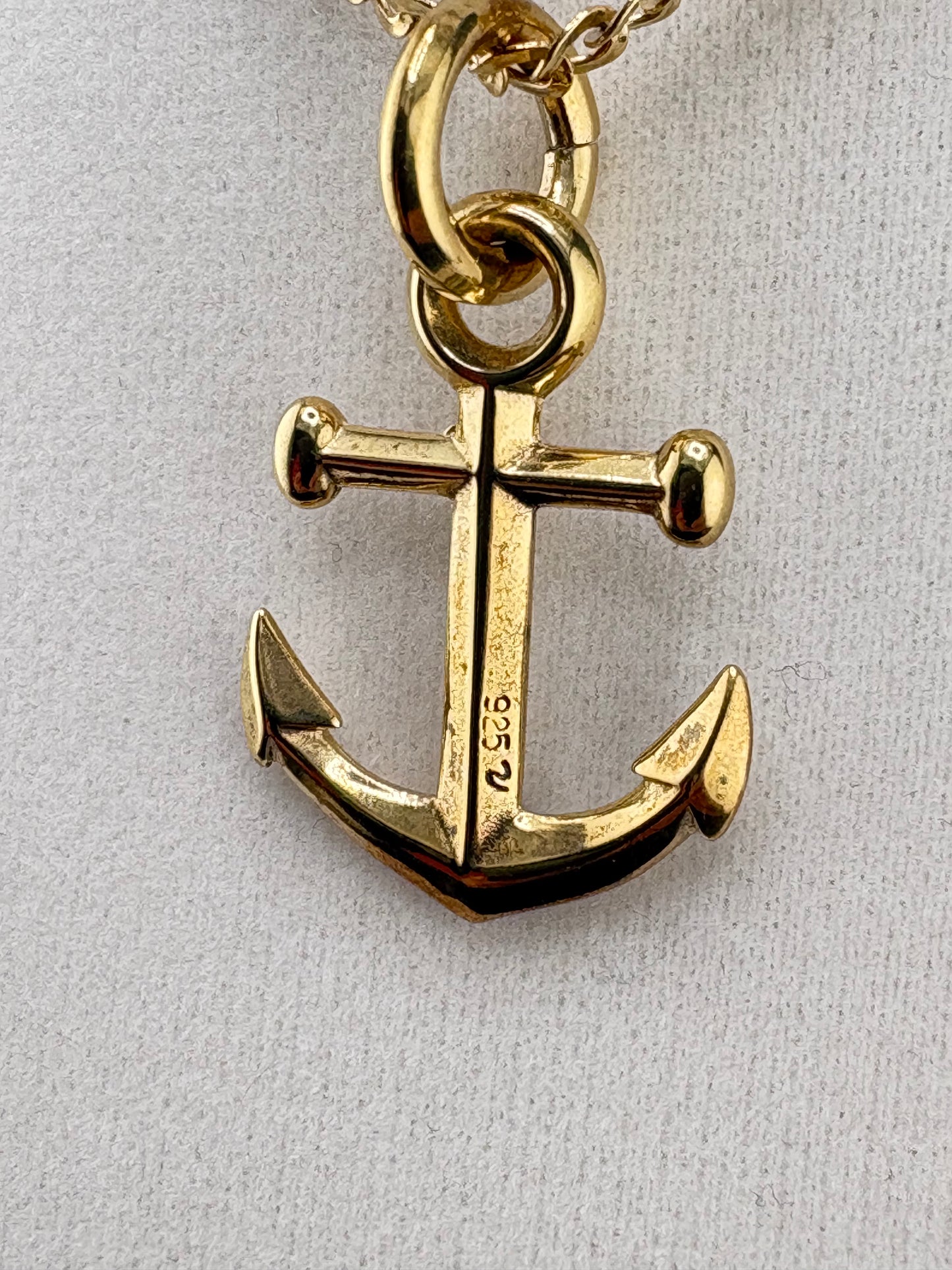 .925 Sterling Silver Anchor Pendant – 14K Gold Plated – 18.8mm / 1.25"