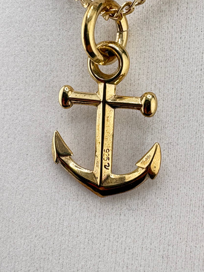 .925 Sterling Silver Anchor Pendant – 14K Gold Plated – 18.8mm / 1.25"