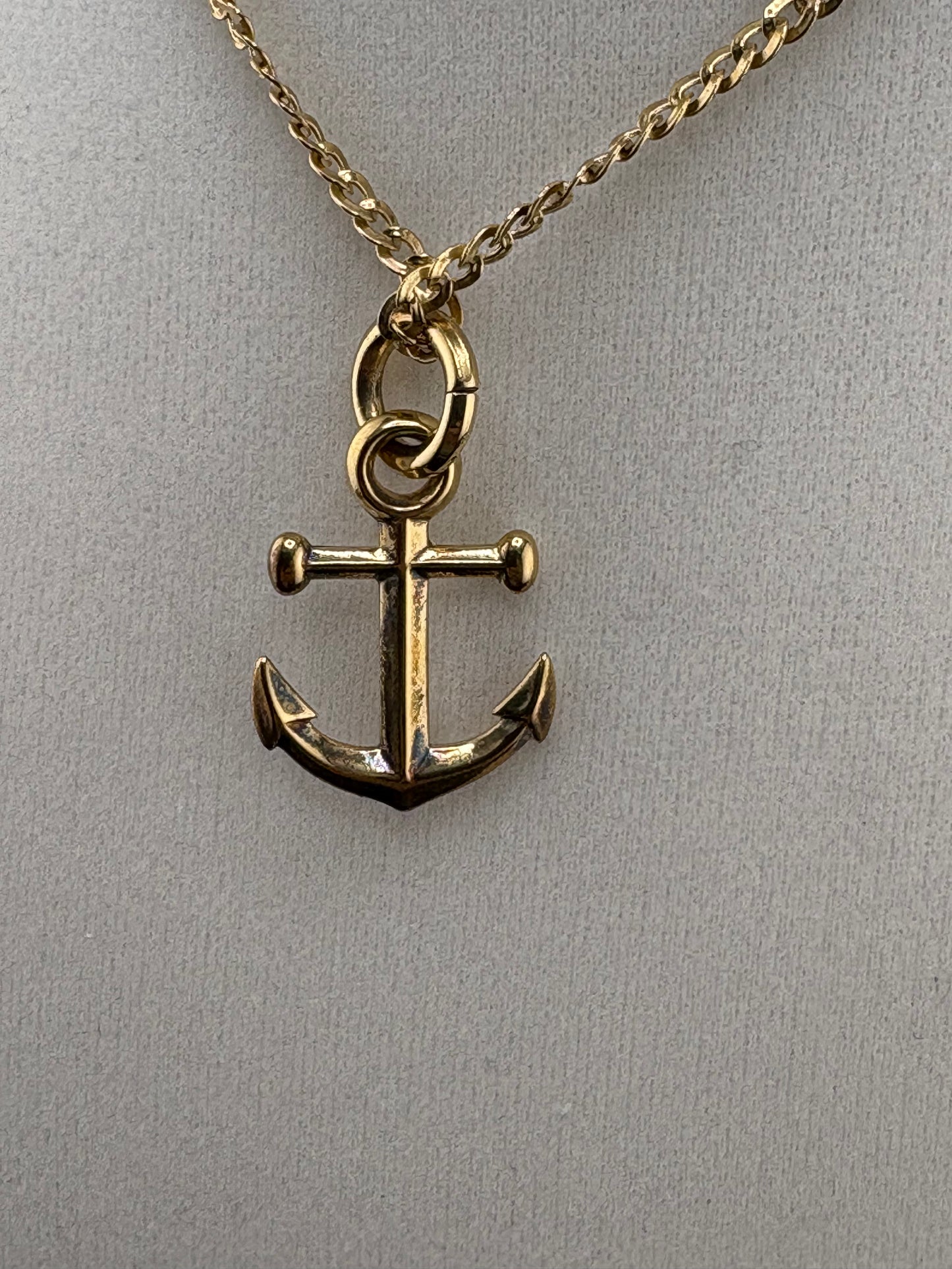 .925 Sterling Silver Anchor Pendant – 14K Gold Plated – 18.8mm / 1.25"