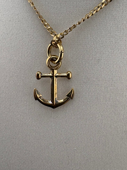 .925 Sterling Silver Anchor Pendant – 14K Gold Plated – 18.8mm / 1.25"