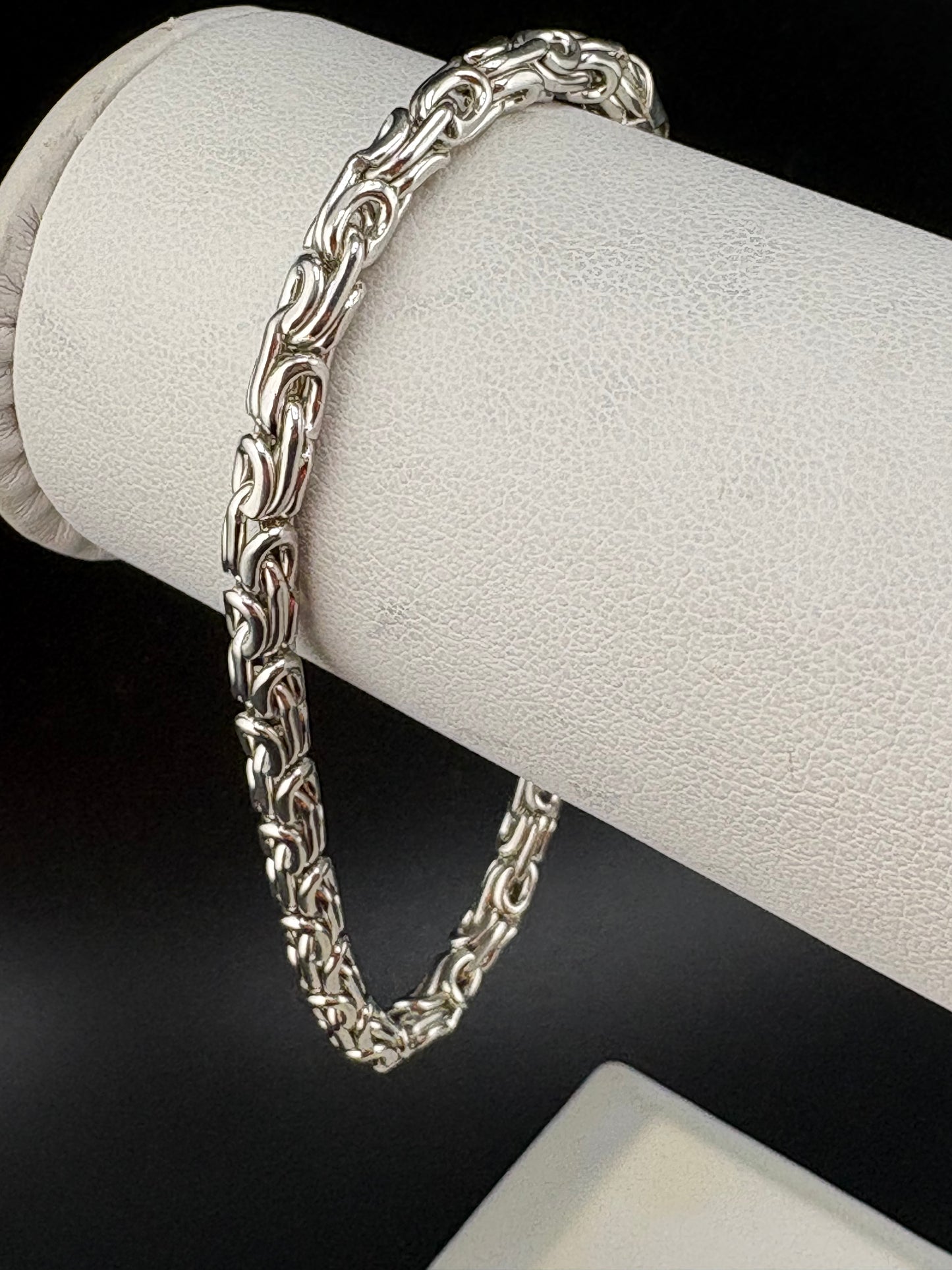 .925 Sterling Silver Byzantine Chain Link Bracelet – 4mm – 8"