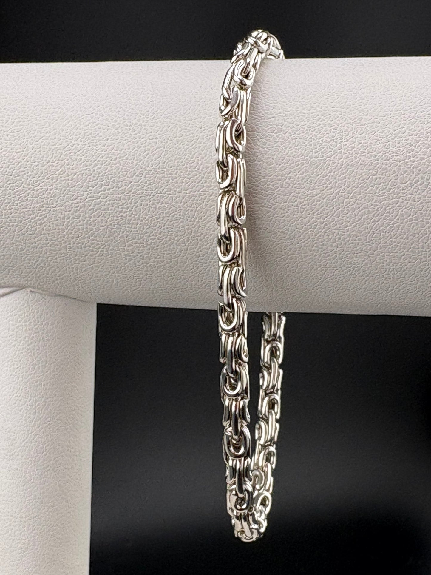.925 Sterling Silver Byzantine Chain Link Bracelet – 4mm – 8"