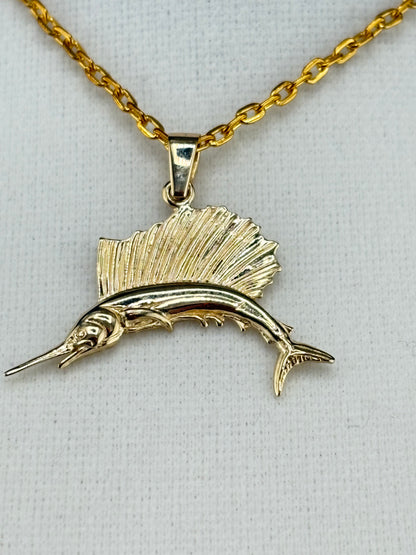 14K Gold Sailfish Pendant – 2.95g - 1.25" Wide / 0.75" Tall