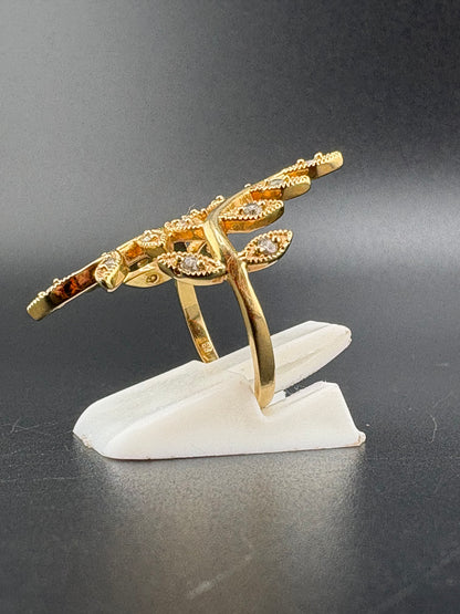 Leaves Ring -Gold Plated .925 Sterling Silver with  many CZ – 3g / Size 5