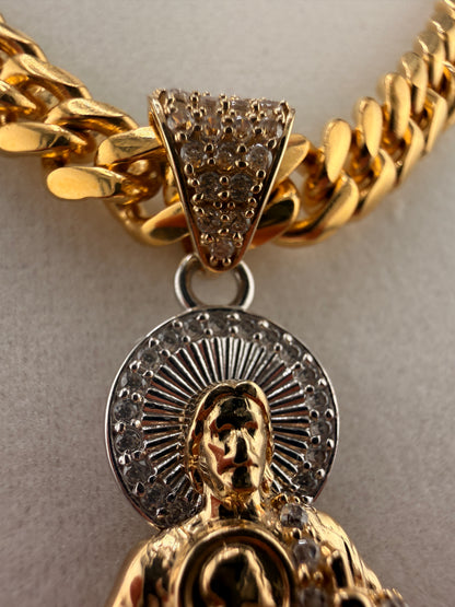 14K Gold Standing Jesus Pendant with CZ Diamonds – Two Tone Gold & White Gold Religious Charm (4.6g)