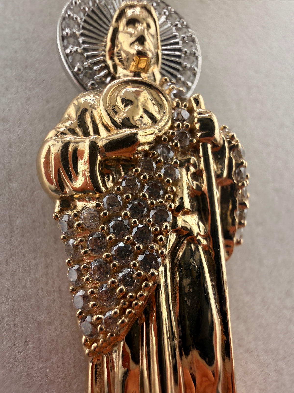14K Gold Standing Jesus Pendant with CZ Diamonds – Two Tone Gold & White Gold Religious Charm (4.6g) alternate product view