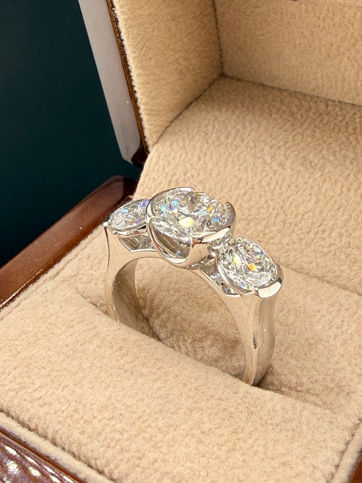 4.75 CTW IGI Certified Lab Grown Diamond Three-Stone Ring – 14K White Gold – 2.54 CT Center – Women’s Diamond Ring Size 9 detail view