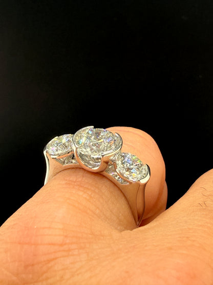 4.75 CTW IGI Certified Lab Grown Diamond Three-Stone Ring – 14K White Gold – 2.54 CT Center – Women’s Diamond Ring Size 9